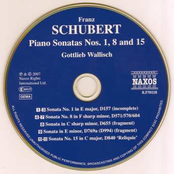 CD Franz Schubert: Piano Sonatas Nos. 1, 8 And 15 'Reliquie'
