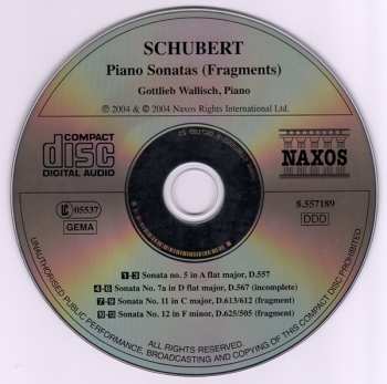 CD Franz Schubert: Piano Sonatas Nos. 5, 7a, 11 And 12