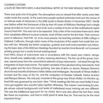 CD Fred Frith: Clearing Customs