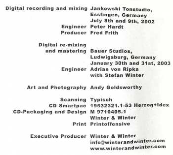 CD Fred Frith: Rivers And Tides { Working With Time