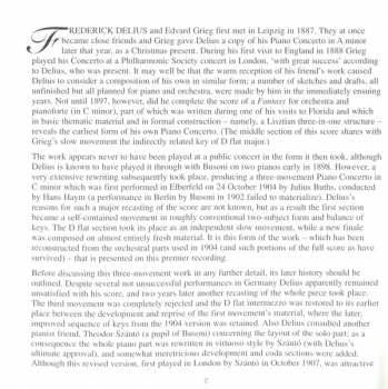 CD Frederick Delius: Piano Concerto In C Minor Op 17 (Original Version) / Piano Concerto In E Flat Major / Legend