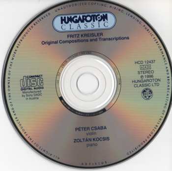 CD Fritz Kreisler: Original Compositions & Transcriptions