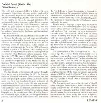 CD Gabriel Fauré: Piano Quintets