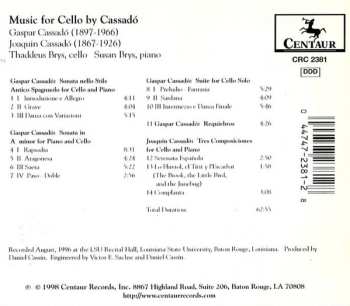 CD Gaspar Cassadó: Music For Cello By Cassadó