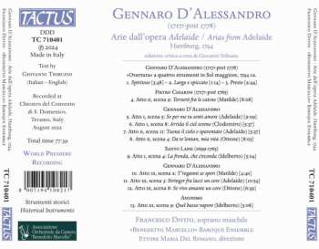 CD Gennaro D'Alessandro: Arie Dall'Opera Adelaide - Hamburg 1744
