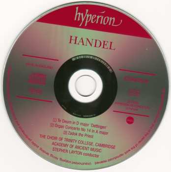 CD Georg Friedrich Händel: Dettingen Te Deum • Zadok The Priest • Organ Concerto No 14