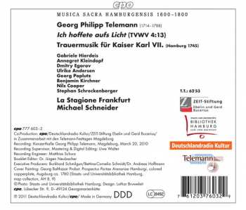 CD Georg Philipp Telemann: Ich Hoffete Aufs Licht (Funeral Music For Emperor Karl VII)