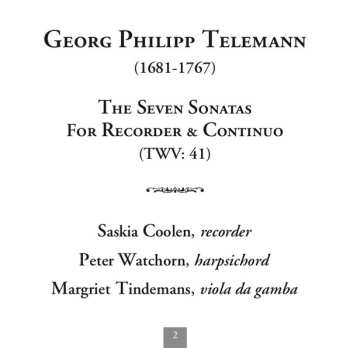 CD Georg Philipp Telemann: The Seven Sonatas For Recorder & Continuo