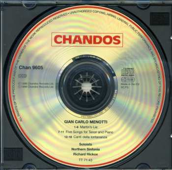 CD Richard Hickox: Martin's Lie (Church Opera) /  Five Songs / Canti Della Lontananza