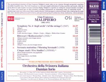 CD Gian Francesco Malipiero: Symphony No. 6 'Degli Archi' ; Ritrovari ; Serenata Mattutina ; Cinque Studi