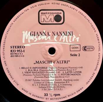 LP Gianna Nannini: Maschi E Altri