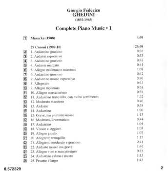 CD Giorgio Federico Ghedini: Complete Piano Music 1 - 29 Canoni • Nove Pezzi • Tema Con Variazioni