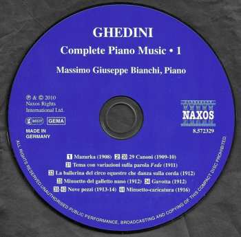 CD Giorgio Federico Ghedini: Complete Piano Music 1 - 29 Canoni • Nove Pezzi • Tema Con Variazioni