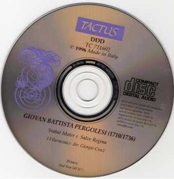 CD Giovanni Battista Pergolesi: Stabat Mater e Salve Regina