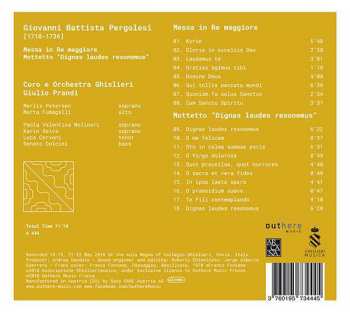 CD Giovanni Battista Pergolesi: Messa In Re Maggiore / Mottetto Dignas Laudes Resonemus