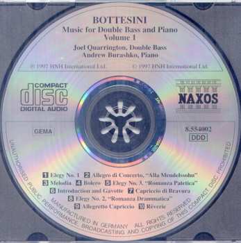CD Giovanni Bottesini: Music For Double Bass & Piano, Vol. 1