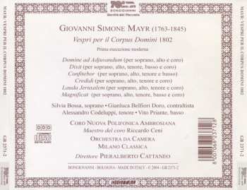 CD Johannes Simon Mayr: Vespri Per Il Corpus Domini 1802