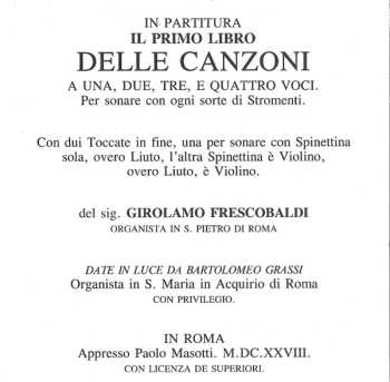 CD Girolamo Frescobaldi: Il Primo Libro Delle Canzoni II