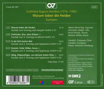 CD Gottfried August Homilius: Warum Toben Die Heiden (Kantaten)