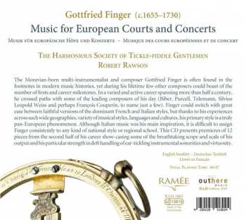 CD Gottfried Finger: Music For European Courts And Concerts