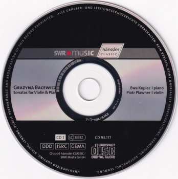 2CD Grażyna Bacewicz: Complete Works For Violin & Piano (World Premiere)