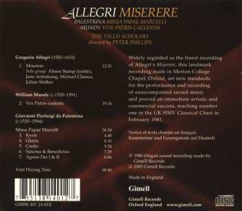 CD Gregorio Allegri: Miserere / Missa Papae Marcelli / Vox Patris Caelestis
