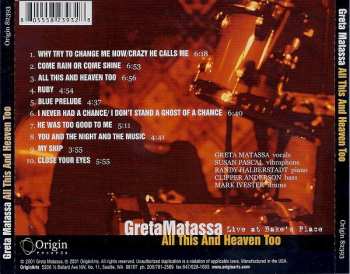 CD Greta Matassa: All This And Heaven Too (Live At Bake's Place)