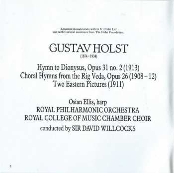 CD The Royal Philharmonic Orchestra: Hymns From The Rig Veda / Two Eastern Pictures / Hymn To Dionysus PIC