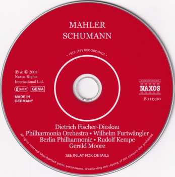CD Robert Schumann: Mahler: Kindertotenlieder • Lieder Eines Fahrenden Gesellen / Schumann: Liederkreis