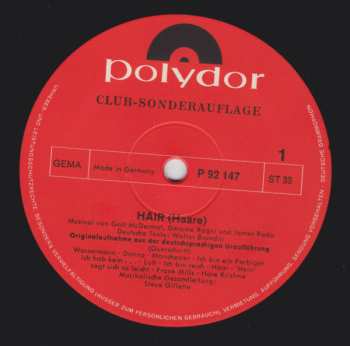 LP "Haare" Ensemble: Hair (Deutsche Originalaufnahme)