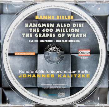 CD Johannes Kalitzke: Hangmen Also Die!, The 400 Million, The Grapes Of Wrath, Kleine Sinfonie, Hörfleissübung