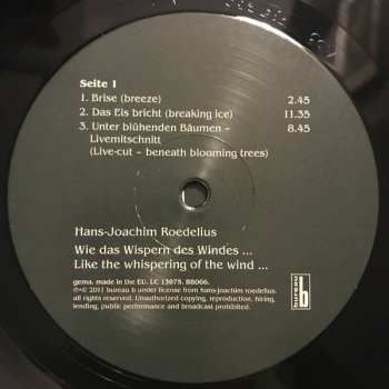 LP Hans-Joachim Roedelius: Wie Das Wispern Des Windes ... / Like The Whispering Of The Wind...