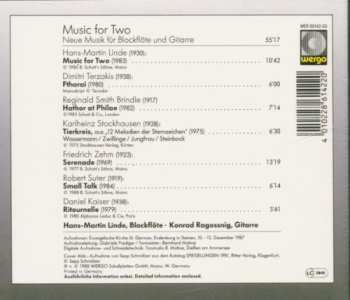 CD Hans-Martin Linde: Music For Two - Neue Musik Für Blockflöte Und Gitarre