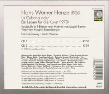 2CD Hans Werner Henze: La Cubana Oder Ein Leben Für Die Kunst
