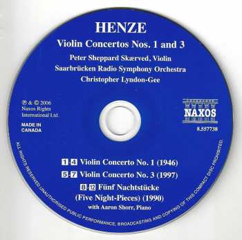 CD Rundfunk-Sinfonieorchester Saarbrücken: Violin Concertos Nos. 1 And 3 • Five Night-Pieces