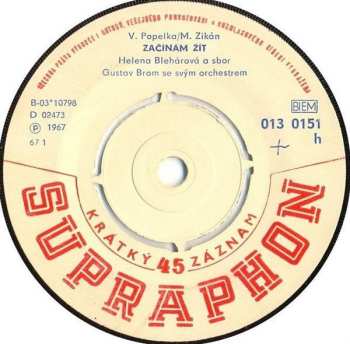 Album Helena Blehárová: Začínám Žít / Žluté Slunce (I Couldn't Live Without Your Love)