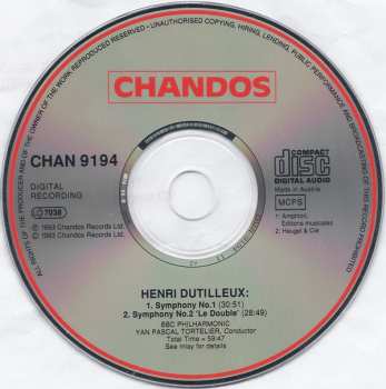 CD Henri Dutilleux: Symphony No. 1 / Symphony No. 2 'Le Double'