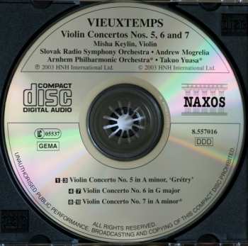 CD Henri Vieuxtemps: Violin Concertos Nos. 5, 6 And 7