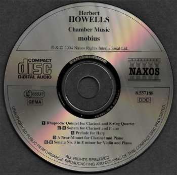 CD Herbert Howells: Rhapsodic Quintet, Violin Sonata No.3, Clarinet Sonata, Harp Prelude