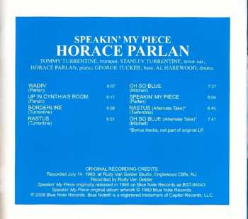 CD Horace Parlan Quintet: Speakin' My Piece