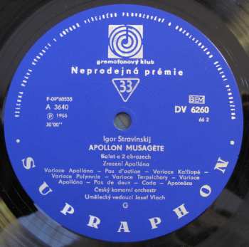 LP Igor Stravinsky: Apollon Musagète / Variace Na Téma F. Bridge, Op. 10