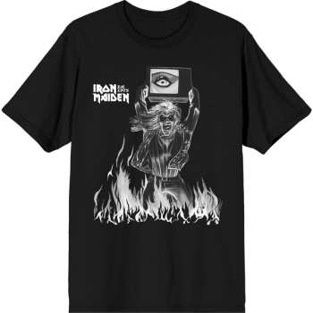 Merch Iron Maiden: Iron Maiden Unisex T-shirt: Est. 1975 Holy Smoke Flames Crop (black) (small) S