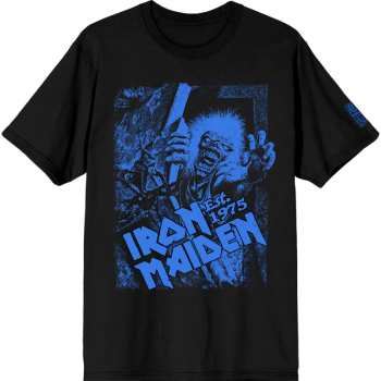 Merch Iron Maiden: Iron Maiden Unisex T-shirt: Est. 1975 No Prayer Grave Blue (black) (sleeve Print) (small) S