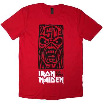 Merch Iron Maiden: Iron Maiden Unisex T-shirt: Est. 1975 Stamp Logo Black (red) (small) S
