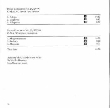 CD Ivan Moravec: Piano Concertos No 24 in C Minor/KV 491, No 25 In C Major/KV 503