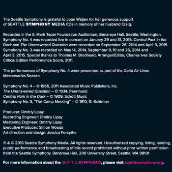 CD Seattle Symphony Orchestra: Symphony No. 4, The Unanswered Question, Central Park In The Dark, Symphony No. 3
