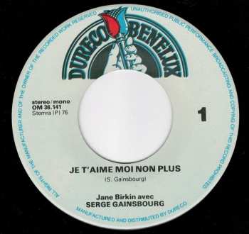 SP Serge Gainsbourg: Je T'aime Moi Non Plus
