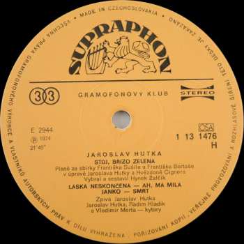 LP Jaroslav Hutka: Stůj Břízo Zelená
