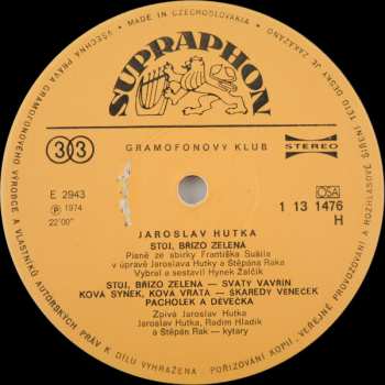 LP Jaroslav Hutka: Stůj Břízo Zelená
