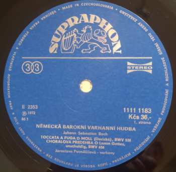 LP Jaroslava Potměšilová: German Baroque Organ Music (83 1)